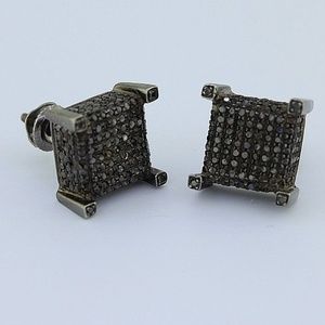 10k Black Gold & Black Diamonds 3D Unisex Earrings